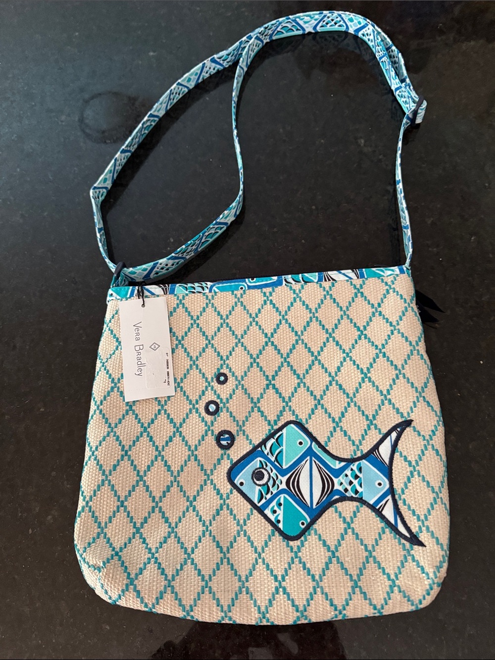 Vera Bradley Teal & Cream Fish Motif Crossbody Bag